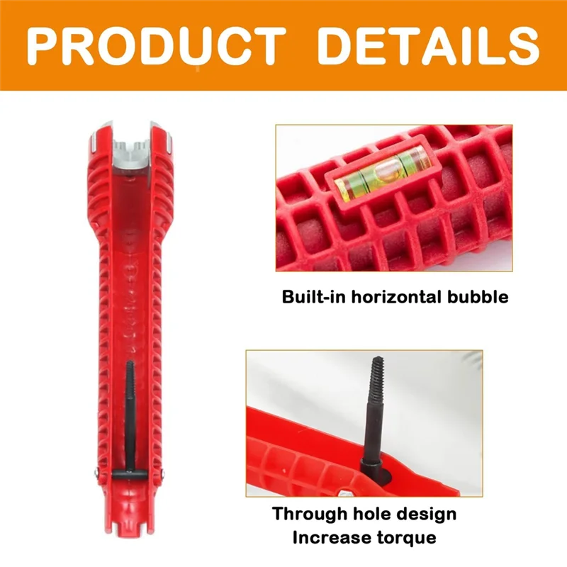 Ferramenta chave de pia AC88-2 peças, ferramenta de chave de torneira 8 em 1, chave de pia multifuncional, chave de tubulação de água para banheiros e cozinhas,