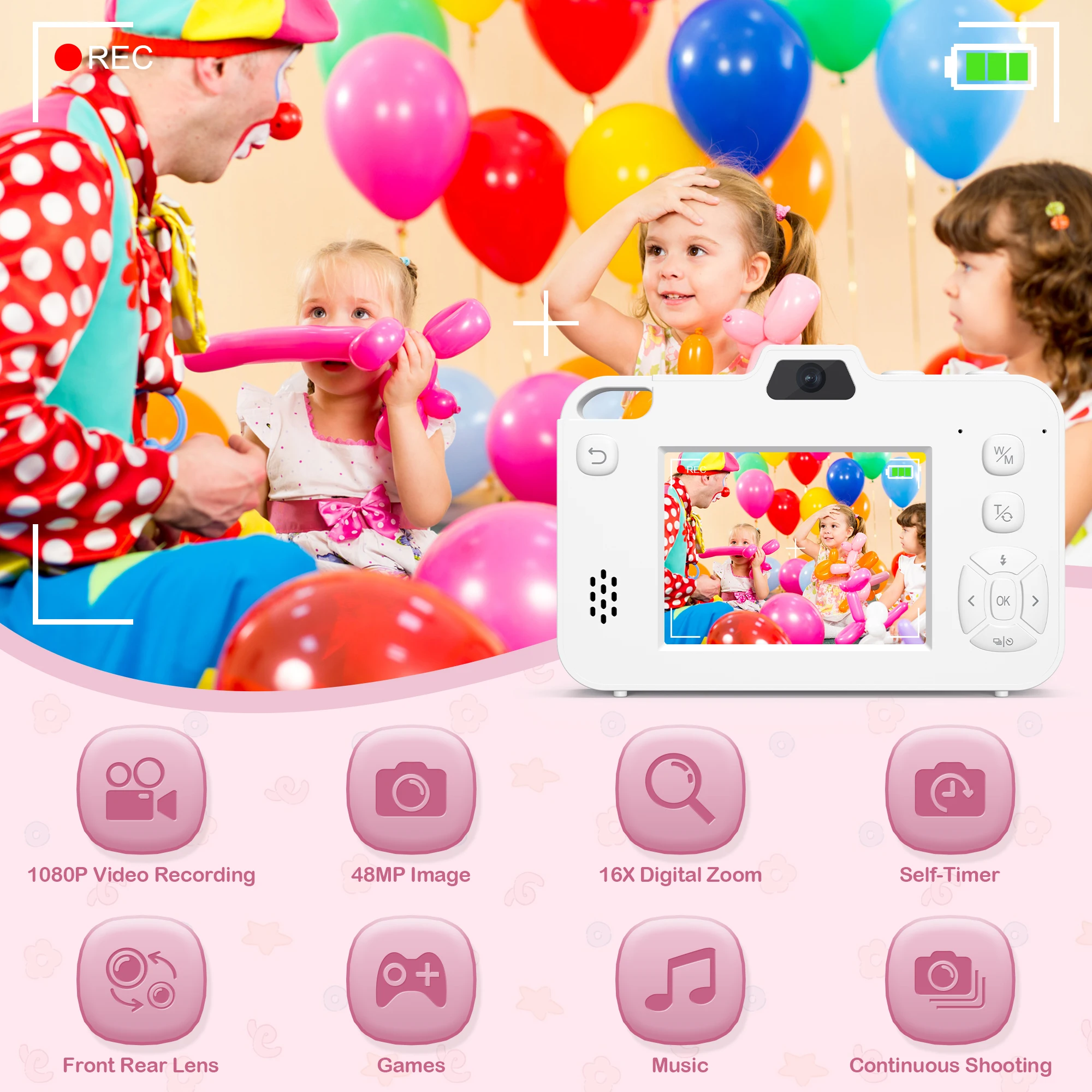 كاميرا تصوير للأطفال 16X 48MP عدسة أمامية وخلفية مزدوجة للأولاد والبنات مسجل فيديو رقمي كاميرا سيلفي للمبتدئين للأطفال #2