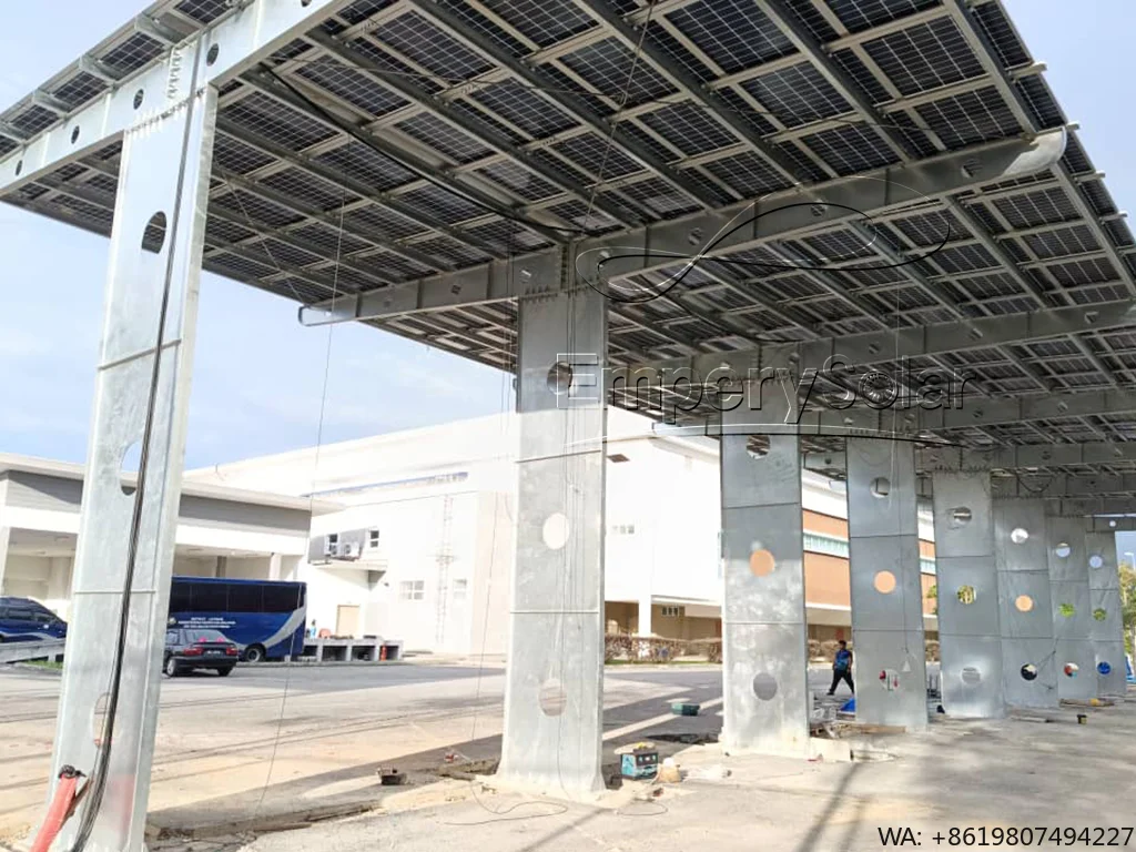 

EmperySolar 2kW Carbon Steel Aluminum Solar Carport Mounting System Hot-Dip Galvanized Surface Wind Load 60m/s Snow Load