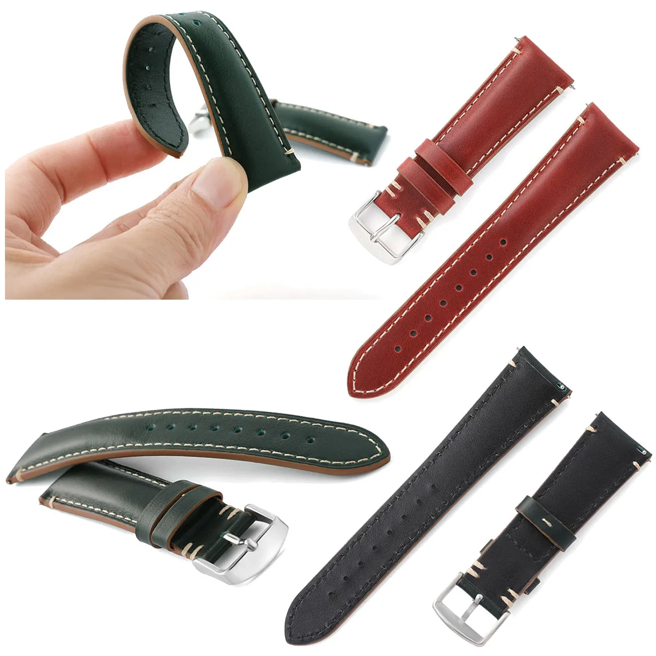 Genuine Cordovan Leather Watch Strap 20mm 22mm 24mm Universal Replacement Wrist Watch Band Quick Release Pin Buckle Bracelet