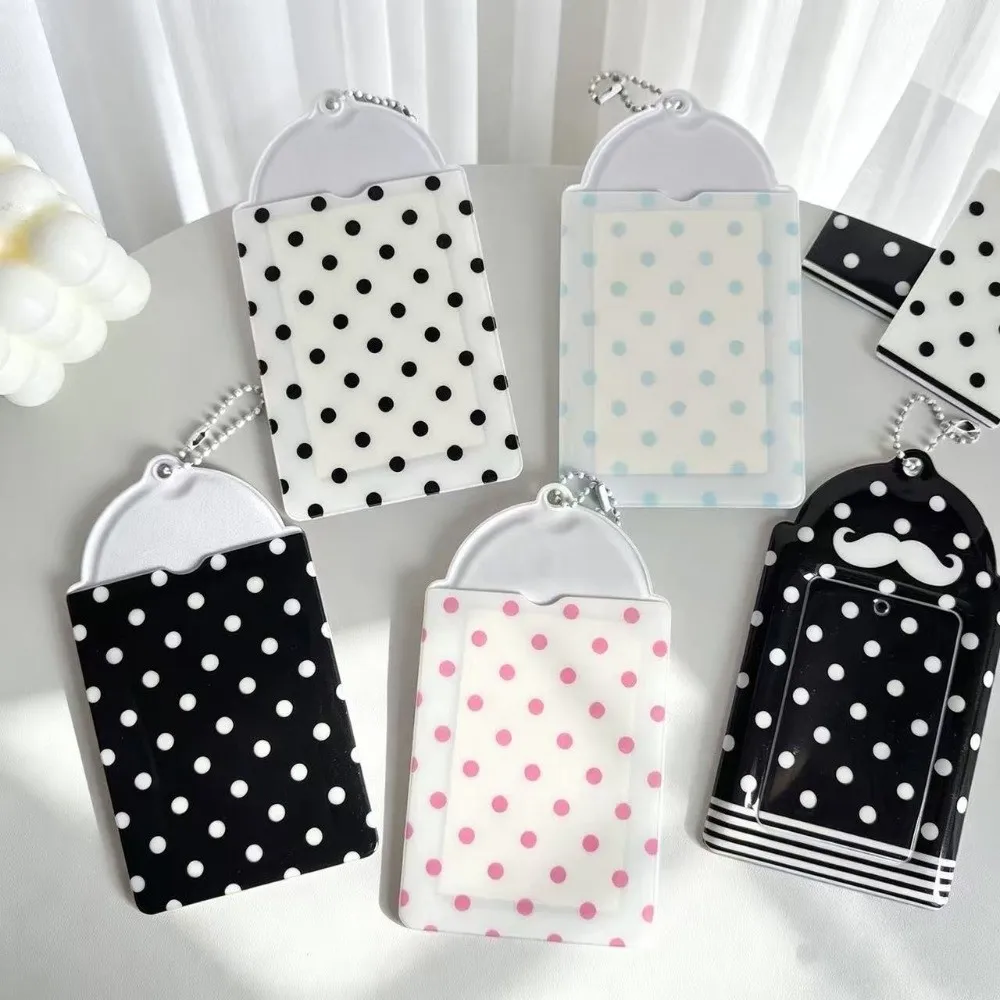 Polka Dot Beard Print 3 Inch Photocard Holder Portable with Bead Chain Photo Card Sleeve Keychain ID Card Badge Cover