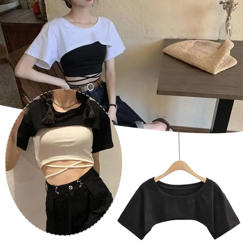 Modne letnie topy damskie bluzki jednokolorowe super okrągłe damskie krótkie luźne bawełniane koszule luźny krój seksowny T-shirt Tee N8A7