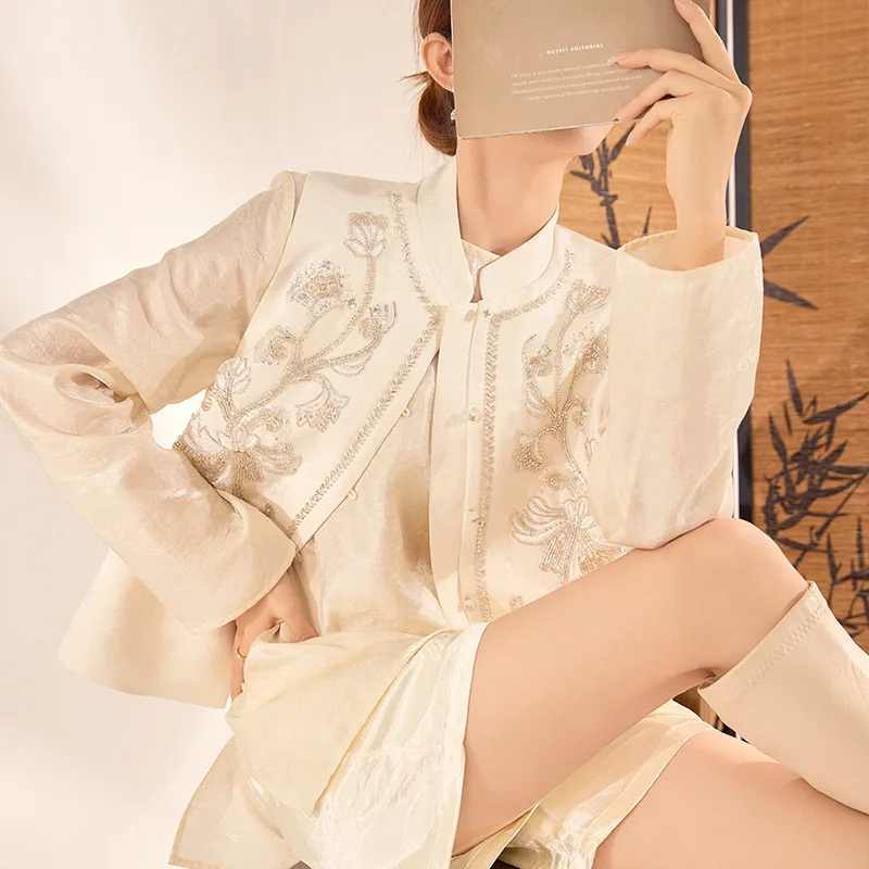 

2026 New National Style Sequins Embroidery Collar Shirt Vest