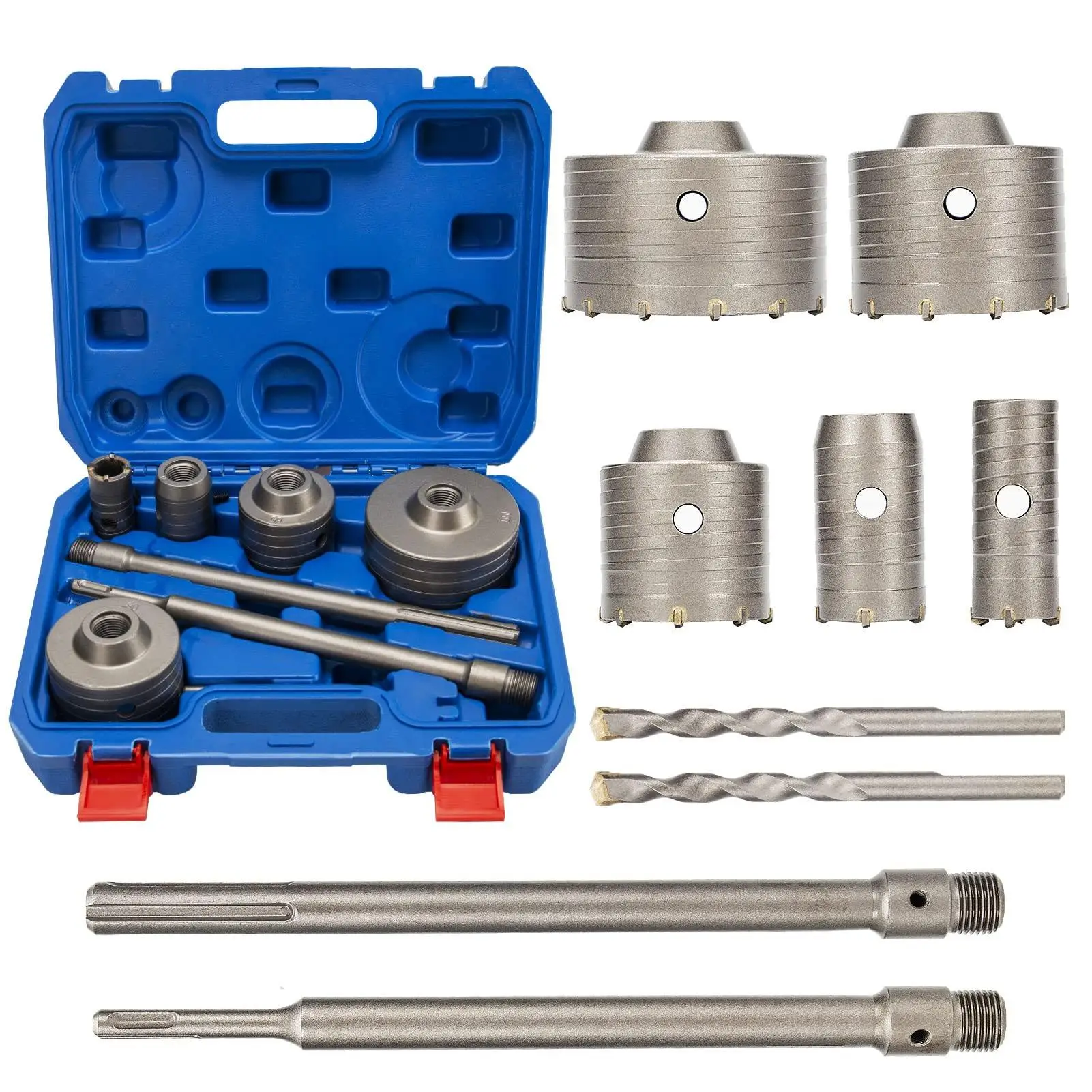 

9PCS Masonry Concrete Hole Saw Kit - 30-100mm, 300mm Tungsten Carbide SDS Plus/Max Bits for Brick Cement Tile