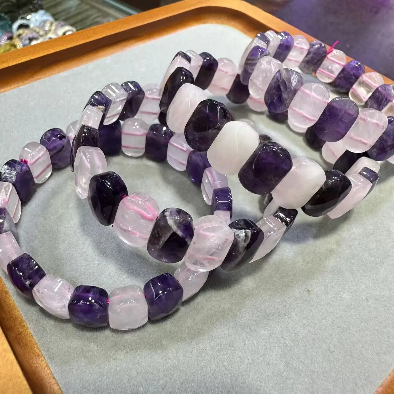 

2025 бусины из натурального аметиста и розового кварца, очаровательный энергетический магнитный браслет, ювелирный браслет из драгоценных камней для женщин, подарок оптом!