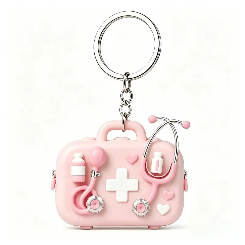 2D Acryl Flaches Rosa Stethoskop Blutdruckmessgerät Acryl-Schlüsselanhänger-Set Niedliches Geschenk für Krankenschwestern Ärzte Schreibtischdekoration – Detail 8