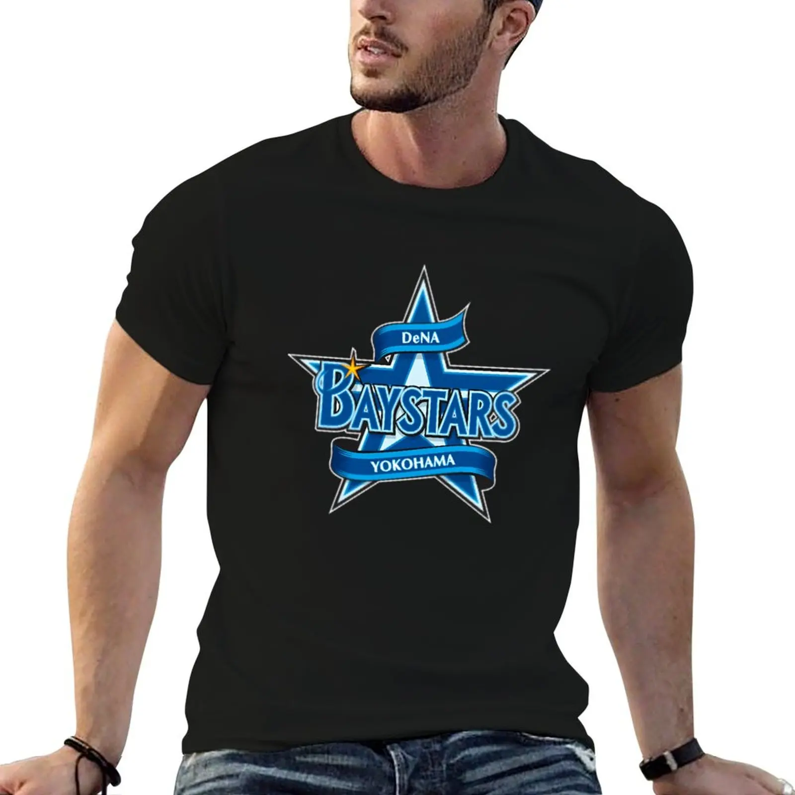 Футболка Yokohama Dena Baystars, простая однотонная футболка с круглым вырезом