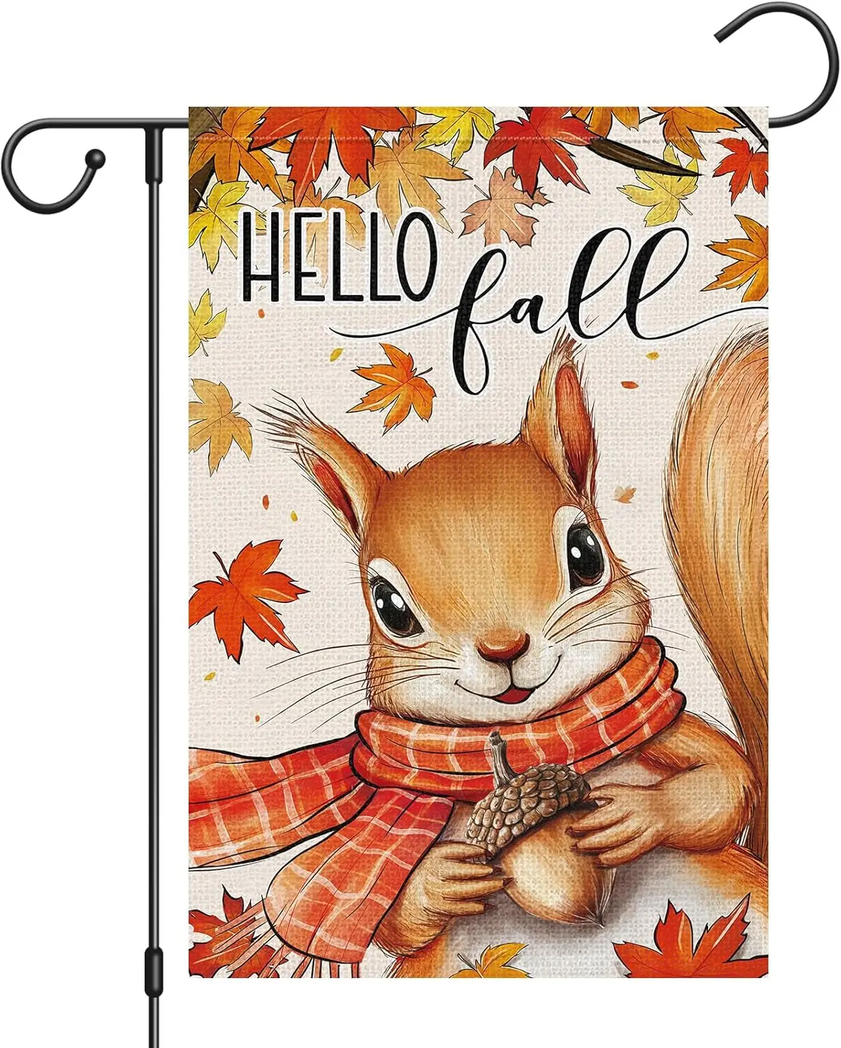 Heyfibro Hello Fall Fox Garden Flag 12x18 Double Sided Burlap, Autumn Maple Leave Yard Flags for Thanksgiving Rustic Seasona UUN