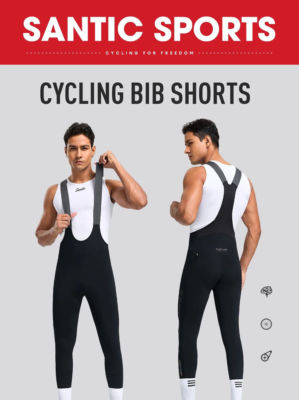 Santic Winter Radfahren Trägerhose Lange Hosen für Männer Warme Winddichte Schwamm Kissen Reflektierende Sicherheit Reiten Ausrüstung TM25C04286 – Detail 2
