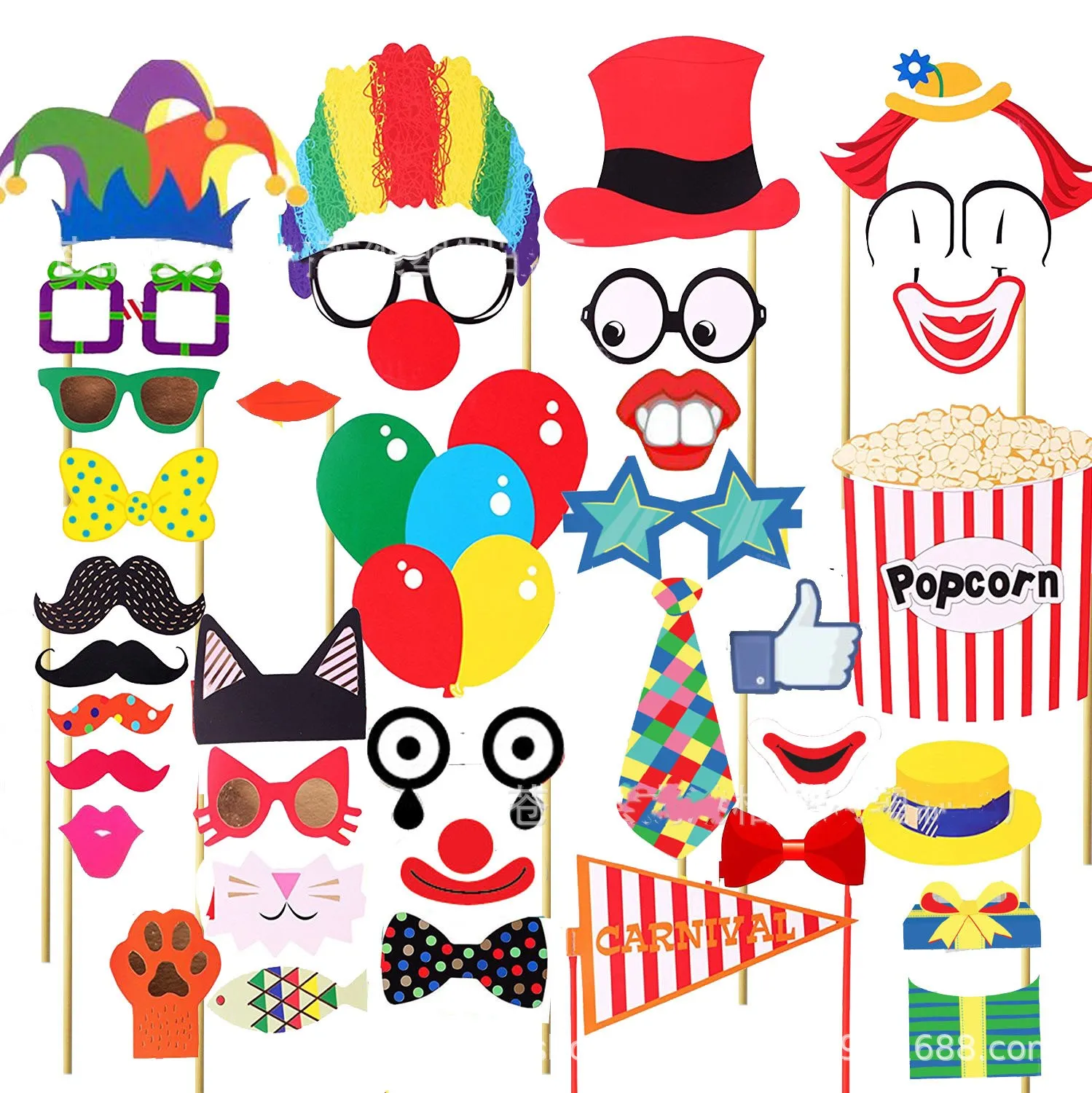 

Circus Clown Birthday Photo Booth Props DIY Fun Circus Joker Photobooth Props On A Stick Birthday Party Wedding Decor