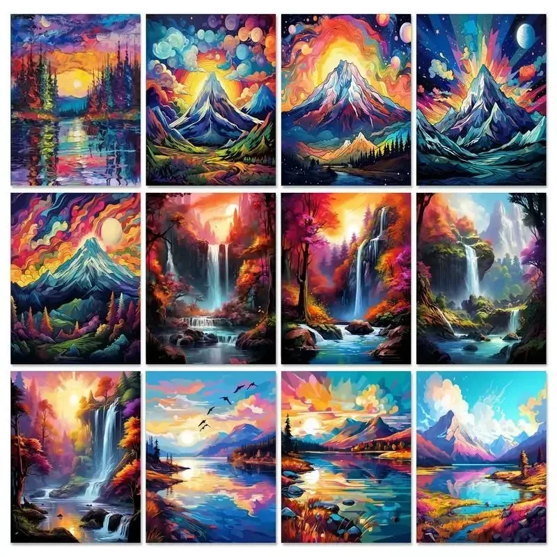 

115398 Pictures By Numbers For Adults Colorful Mountain Handpainted Oil Painting By Numbers Scenery Home Garden