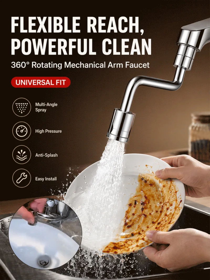 1080° Rotating Faucet Extender Stainless Steel Tap Aerator Dual Spray Mode Water Saving Adapter Kitchen Bathroom Sink Accessorie