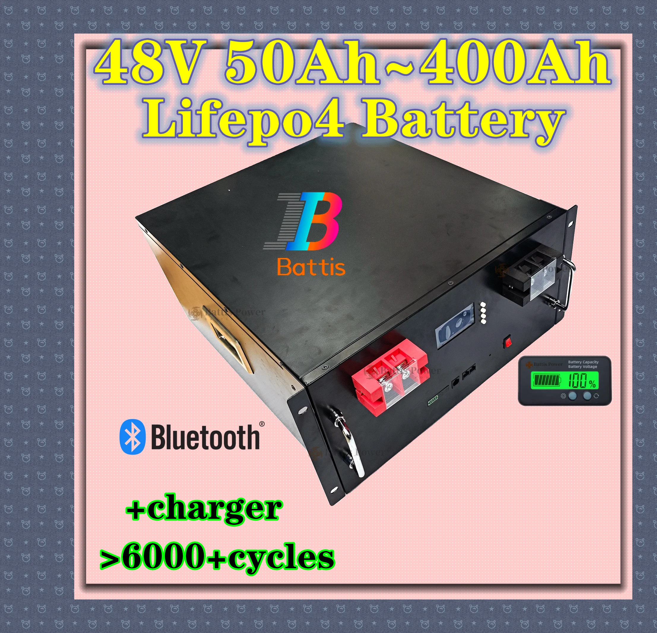 테스왓츠 6000+ 사이클 48V 50Ah~400Ah 리튬인산철 배터리 RS485 태양광 시스템 인버터+충전기용