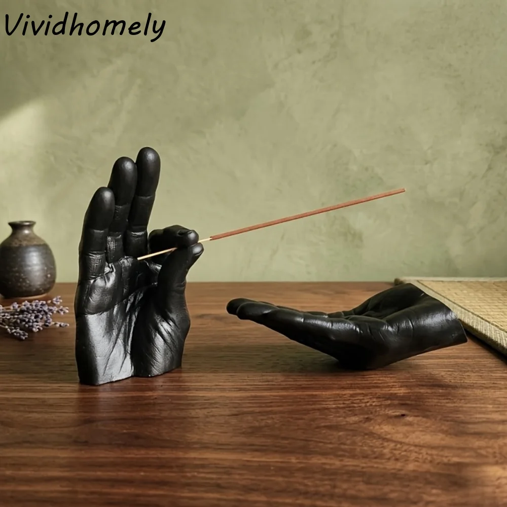 Incense Stick Holder - ที่วางธูปเรซิ่นรูปทรงใบปาล์ม ของตกแต่ง ที่วางธูปแบบจำลองรูปใบปาล์ม ที่ดักขี้เถ้ารูปใบปาล์ม สำหรับห้องน้ำชา