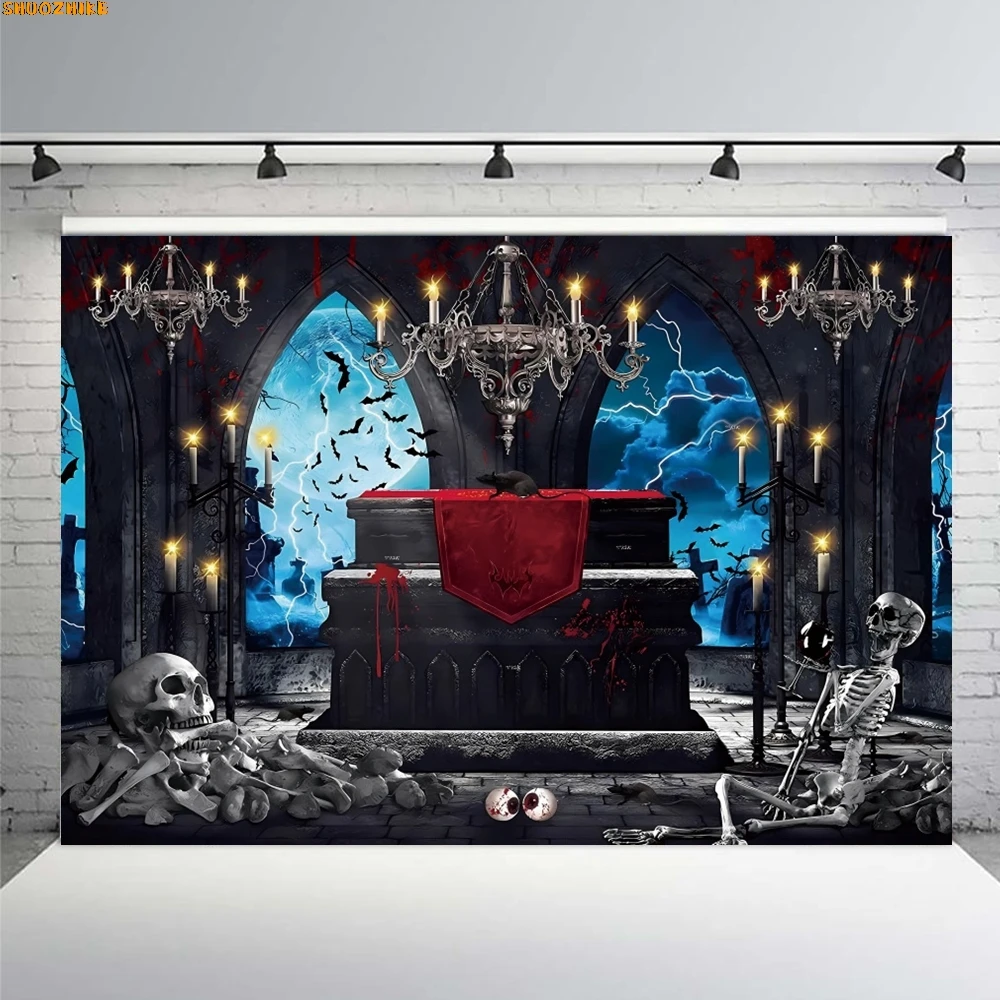 

Bloody Halloween Skull Photo Backdrop Dripping Blood Ghost Monster Scary Night Shadow Zombie Pumpkin Home Decor Background Prop