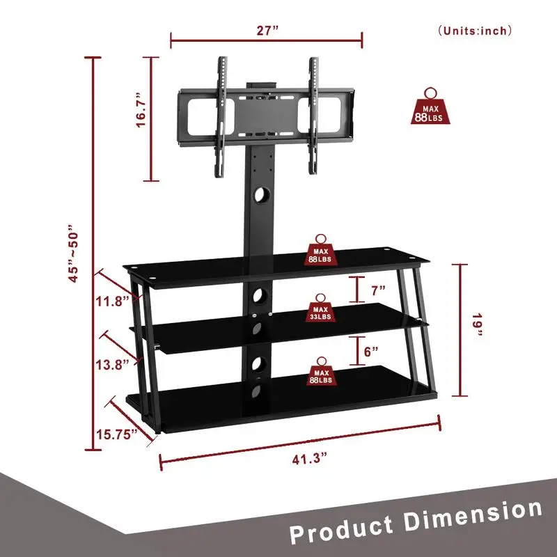 Multi-Function Adjustable Tempered Glass TV Stand with Angle and Height Settings
