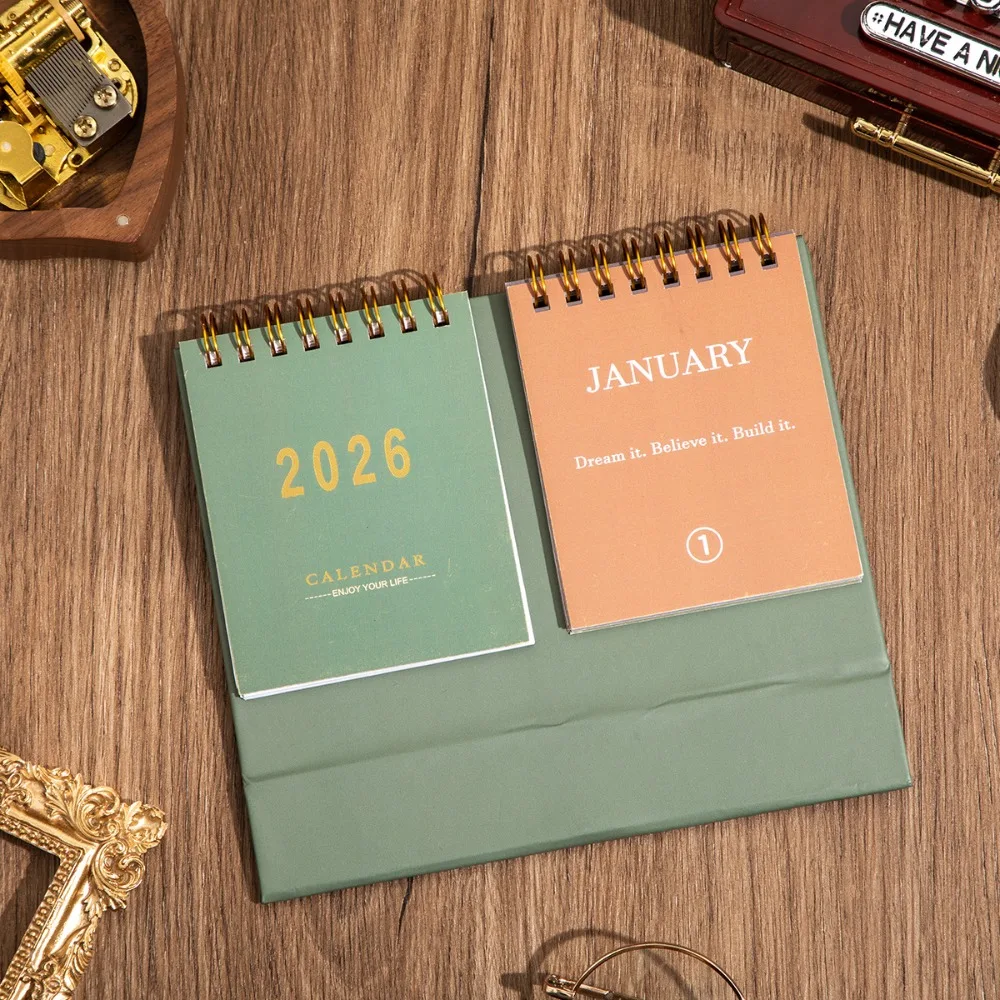 

Настольный календарь с мультяшной катушкой 2026, двухрядный портативный мини-календарь, украшение для рабочего стола, планировщик расписания, офисные школьные принадлежности