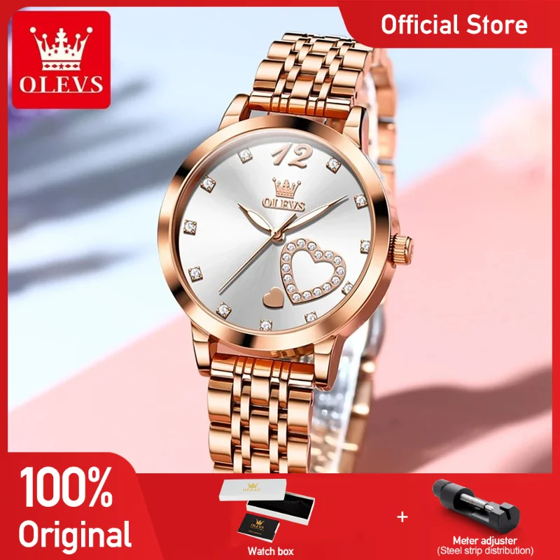 OLEVS 5189 Orologio da donna Orologio da polso al quarzo in acciaio inossidabile di lusso Orologio da donna luminoso impermeabile Set di braccialetti Regali Quadrante a cuore