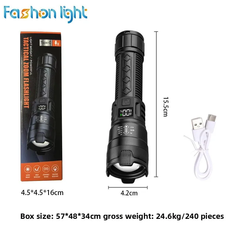 Taschenlampe mit digitaler Leistungsanzeige: Leistungsstark, multifunktional, Teleskop-Zoom, extrem lange Akkulaufzeit, wasserdicht