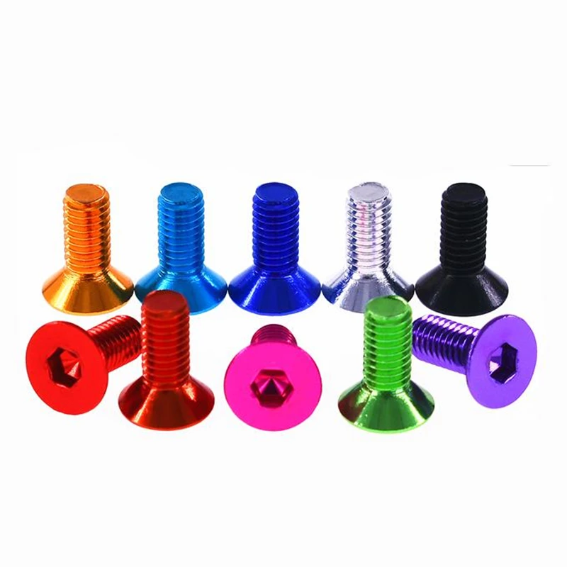 10pcs Anodized Aluminum Flat Screw M4 M5 M6*6/8/10/12/16/20/25 colourful Hex Socket Countersunk head Allen Screw Screws Bolts