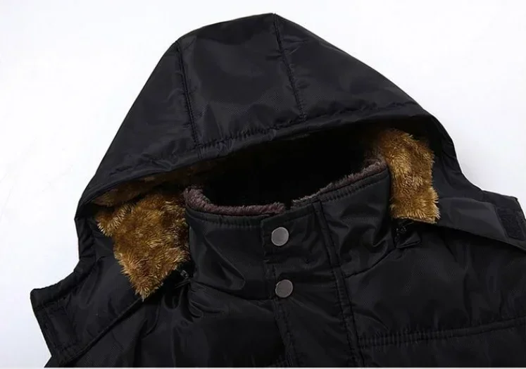 2024 Men Winter Coat High-quality Solid Color Fur Collar Hooded Parkas Male Wool Thicken Warm Windproof Jackets Men Clothing