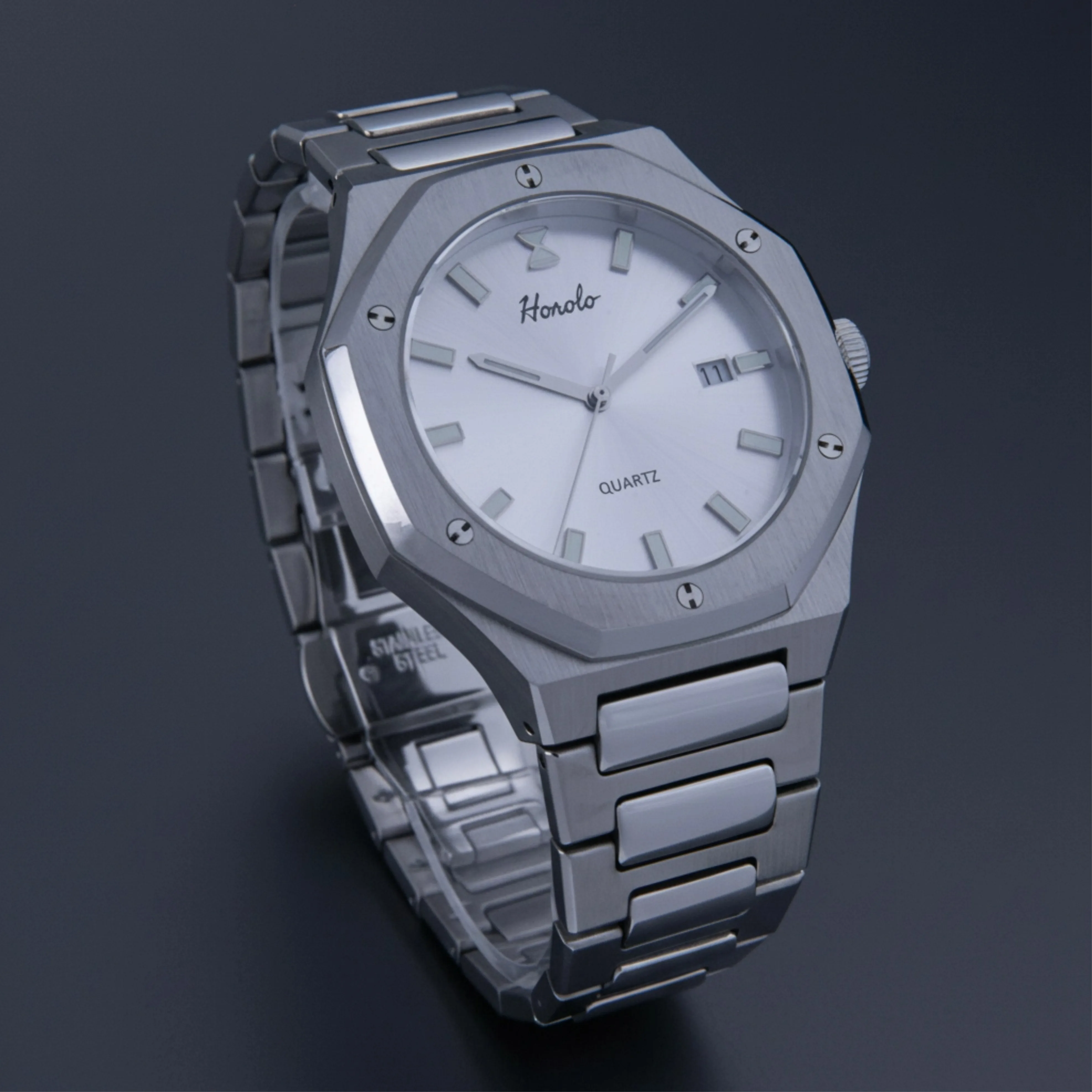 Horolo Zwitsers quartz uurwerk Ronda 515 herenhorloge roestvrij staal 316L superlichtgevend C3 waterbestendig 5ATM