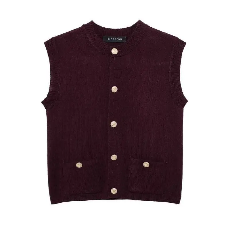 

Faionable Knitted Sweater with ket Small Fraance Sle Women's Vest Top Independent Station Cross-Border Clothing