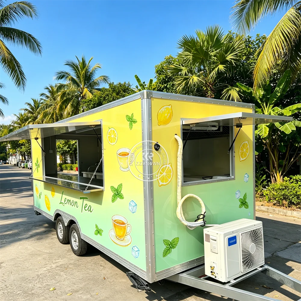 

High Quality Ice Cream Pizza Mobile Kitchen Trailer Beverage Cart Fast Food Truck Street Catering Food Trailer With Full Kitchen