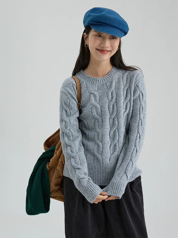 

Commuter Sle Pure Color Knitted Sweater Women's Overhead Twist Flower Design Long Sve round Ne Top for Autumn New Arrival