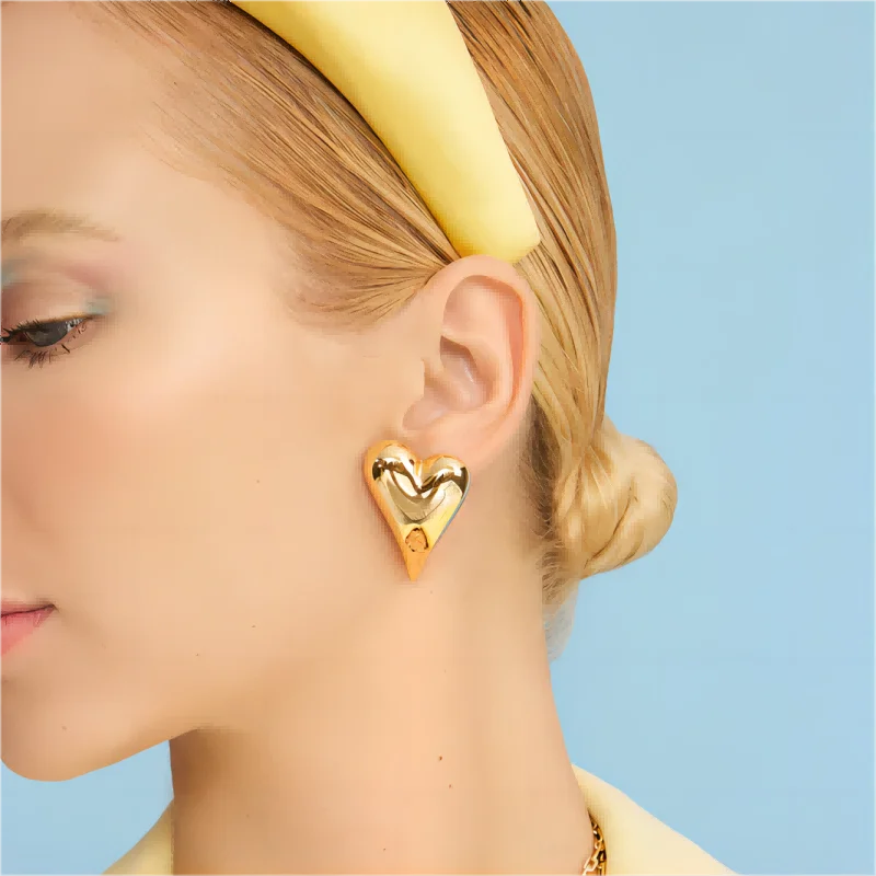 Klassische geometrische herzförmige Edelstahl-Knotenohrringe für Damen, 18K vergoldet, trendiger Schmuck, Geschenkidee – Detail 5
