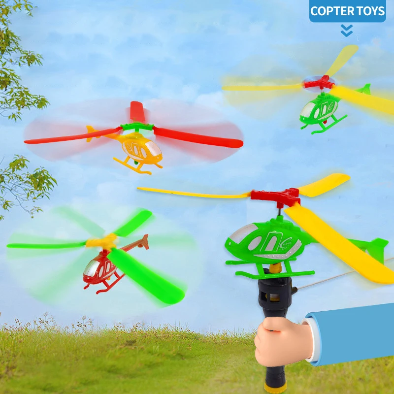 Children's Handle Pull Wire Power Helicopter Toys Funny Outdoor Classic Aircraft Toy Parent-child Interaction Kids Birthday Gift