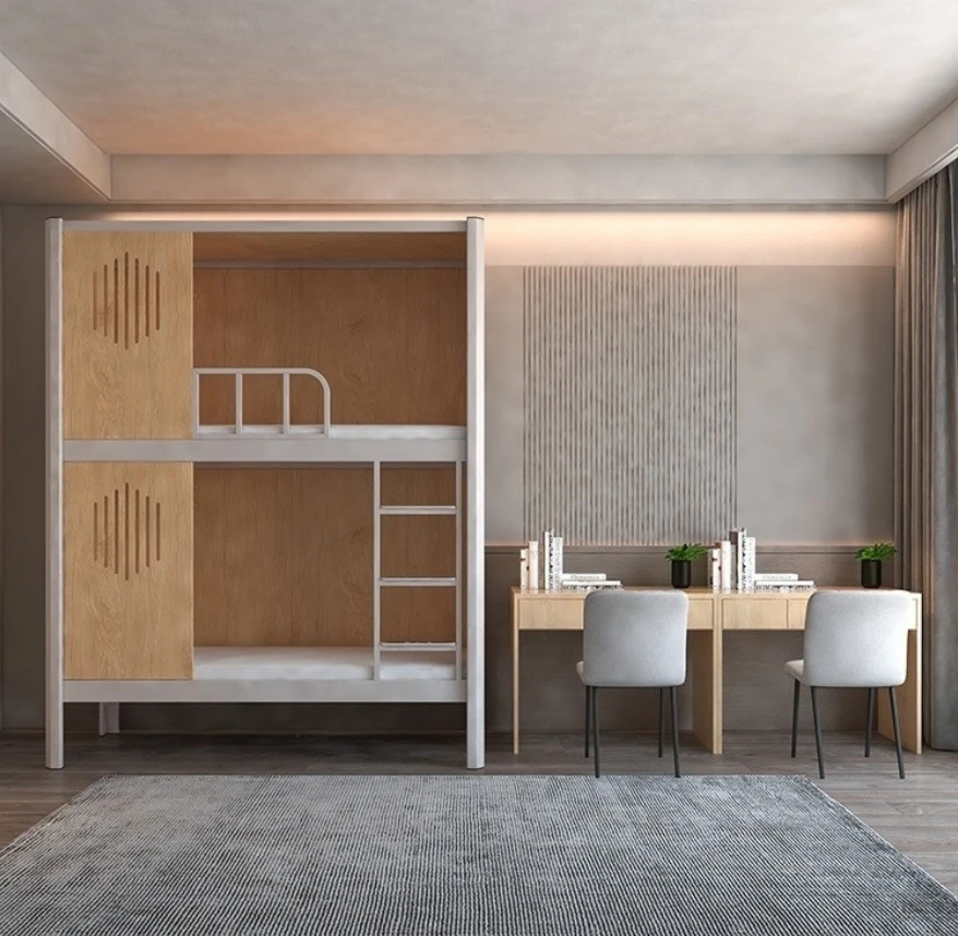 

# Modern Style Metal Wood Panel Apartment Bedroom Furniture Set For Capsule Hostel School Hotel Bunk Beds