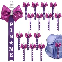 15Pcs Cheer Ribbon Pins Cheer Pin Me Ribbon Keychains Sparkling Purple Cheer Ribbon Pin Cheer Ribbon With Rhinestone Bowknot