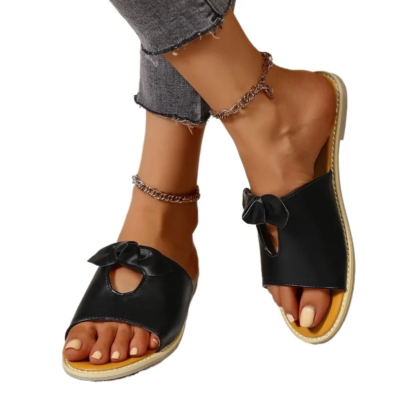 Damesschoenen Te Koop 2024 Mode Zomer Damesslippers Effen Vlinderknoop Open Teen Met Lage Hakken 43 Strandslippers Dames