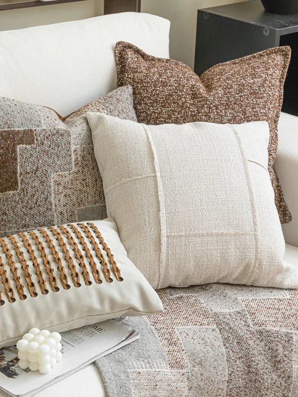

Rustic Brown Woven Cotton Linen Pillow Living Room Sofa Cuion High-End Feelings Sample Room Pillow Simple mat Sle