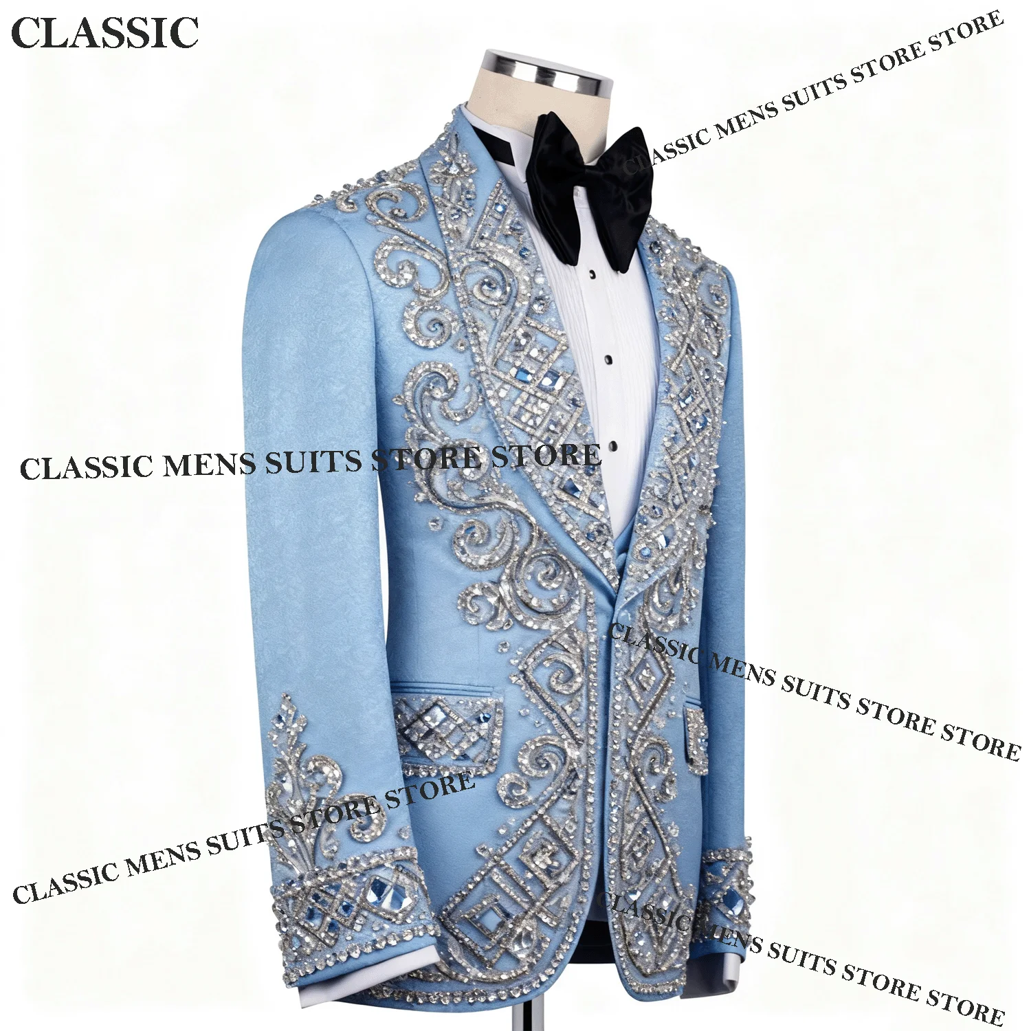 

Luxury Metallic Jewelry Ornament Tuxedo Men Suits 2 Piece Customized Wedding Groom Male Prom Blazer Slim Party Ternos Completo