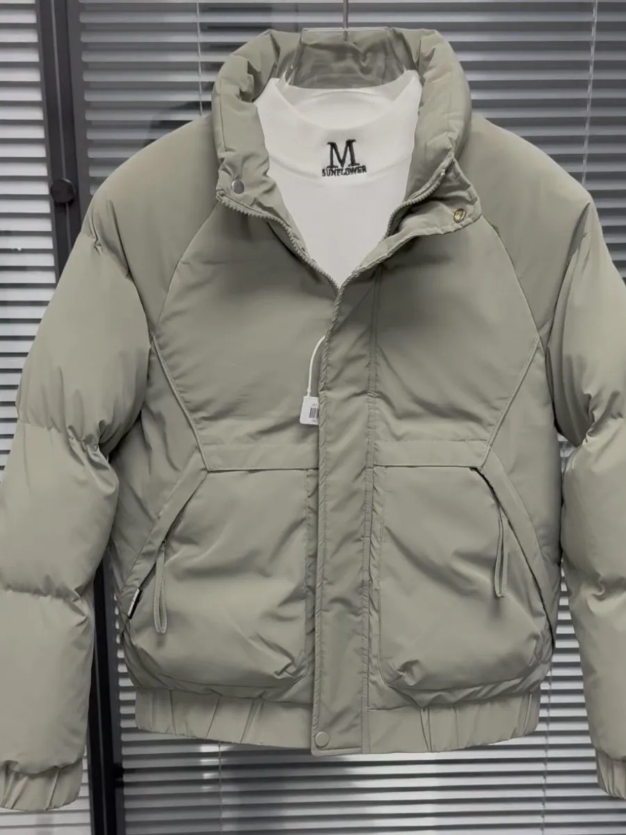 

Men's down Cotton Jaet ort Thiened Stand Collar Pure Color Faionable Coat Warm Ci Casual Sle Regular Sve Long