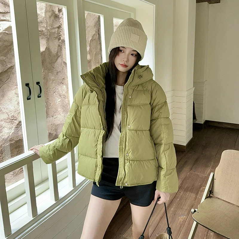 Giacca in cotone con cappuccio tinta unita semplice per donna 2025 Cappotto caldo con cerniera a maniche lunghe moda coreana Cappotto parka casual invernale