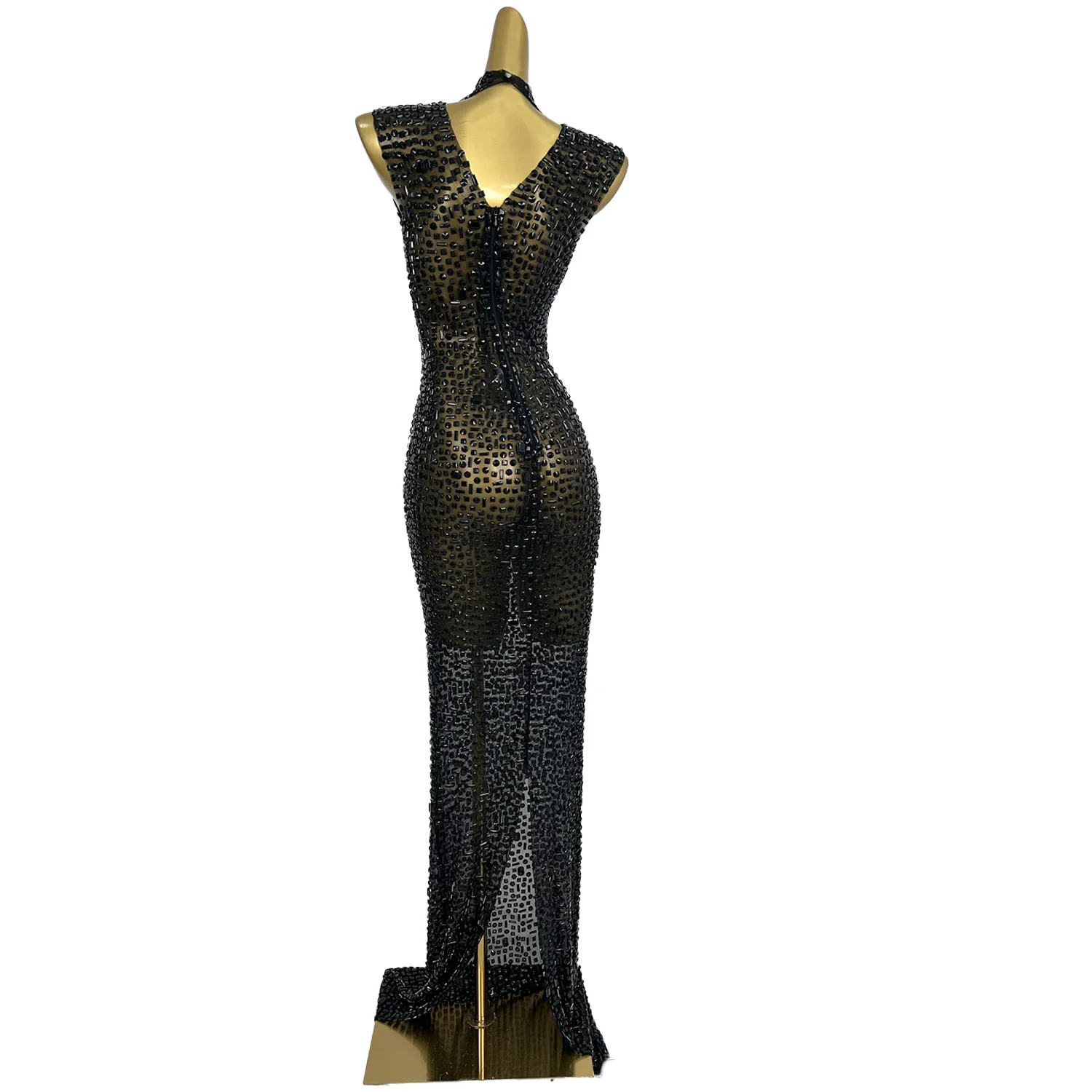 Abito da ballo sexy in rete per compleanno, ballo di fine anno, cocktail, strass, abito da donna lungo da cena, lunghezza del pavimento, abito da sera per banchetti