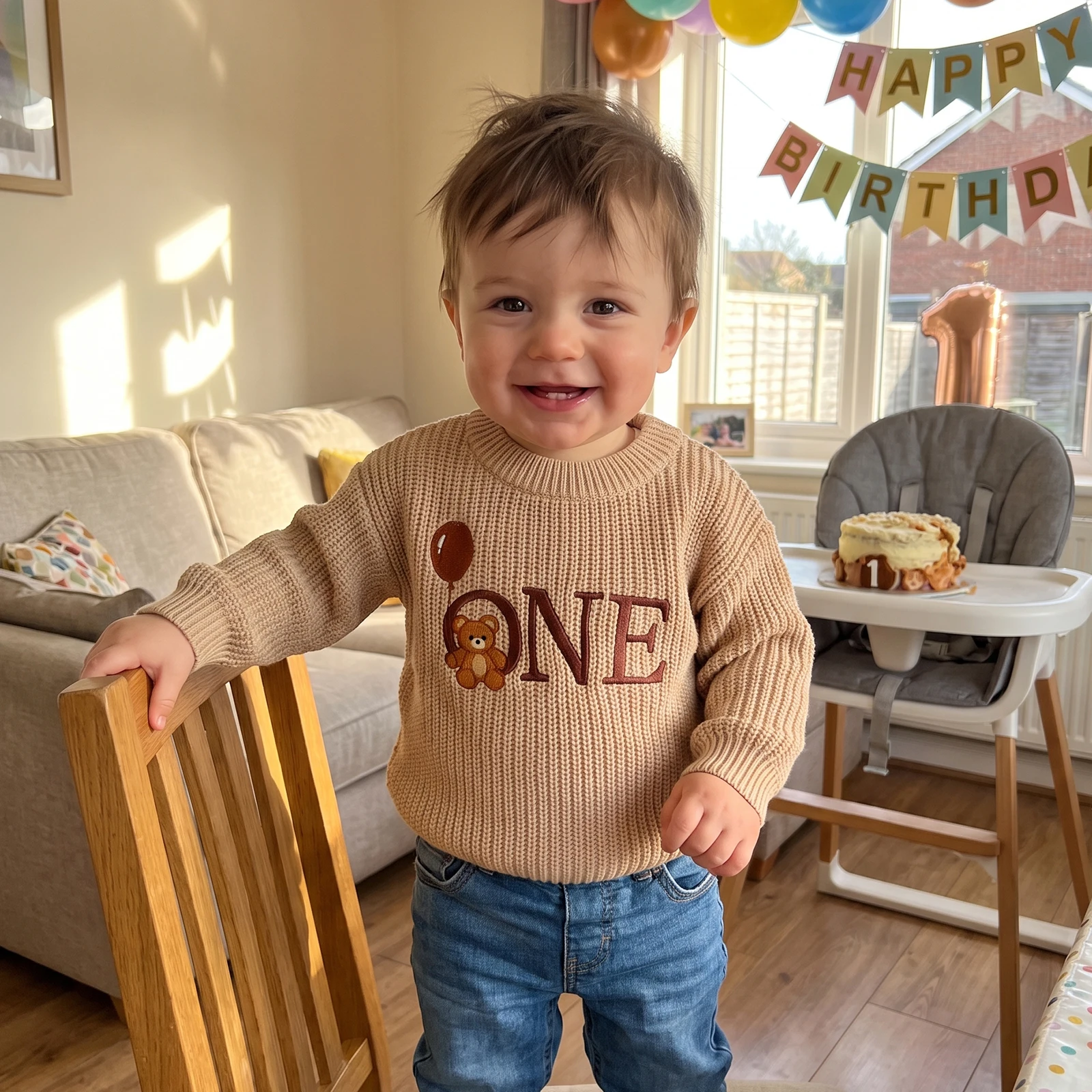 Baby First Birthday Knitted Sweaters Letter Embroidery Ribbed Long Sleeve Sweaters Knitwear Tops