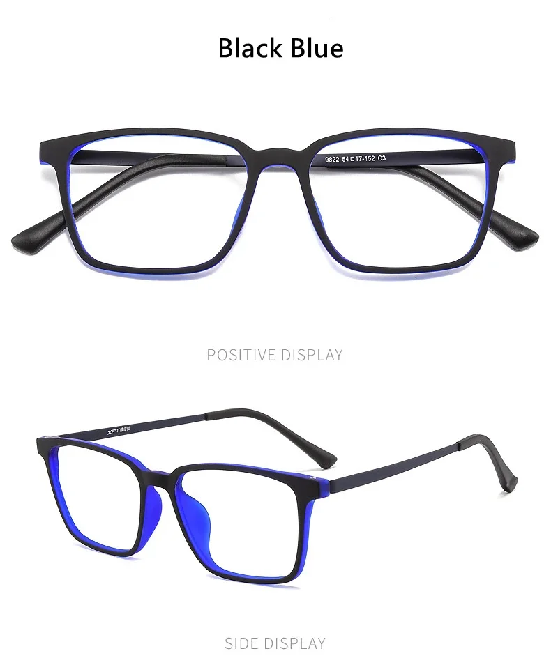 Ultraleichter quadratischer Gummi-Titan-Myopie-Brillenrahmen für Damen, blaues Licht blockierendes optisches Brillengestell für Herren – Detail 13