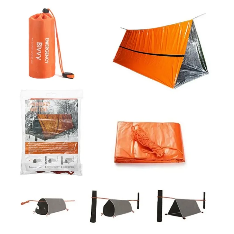 2 Person Emergency Shelter Bivy Survival Tent Kit Mylar Tube Tent Sleeping Bag Waterproof Outdoor SOS Thermal Blanket Reusable