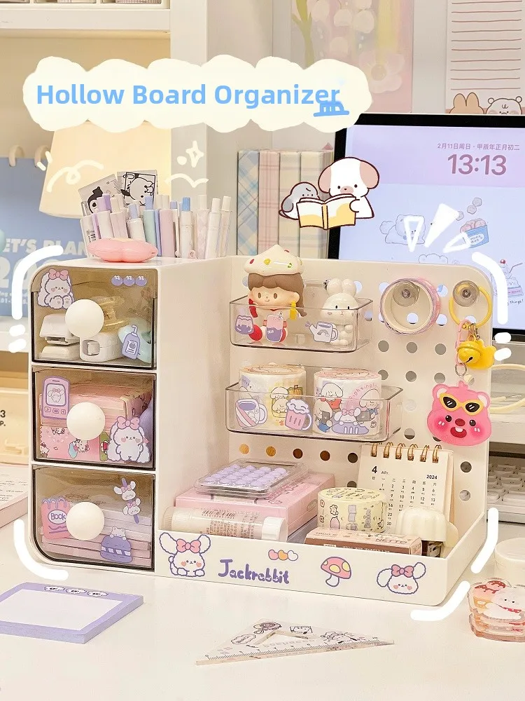 

Desktop Drawer Style Pen Holder Storage Box Office Desk Stationery Organizer Hole Board Student Dormitory Desk Accessories