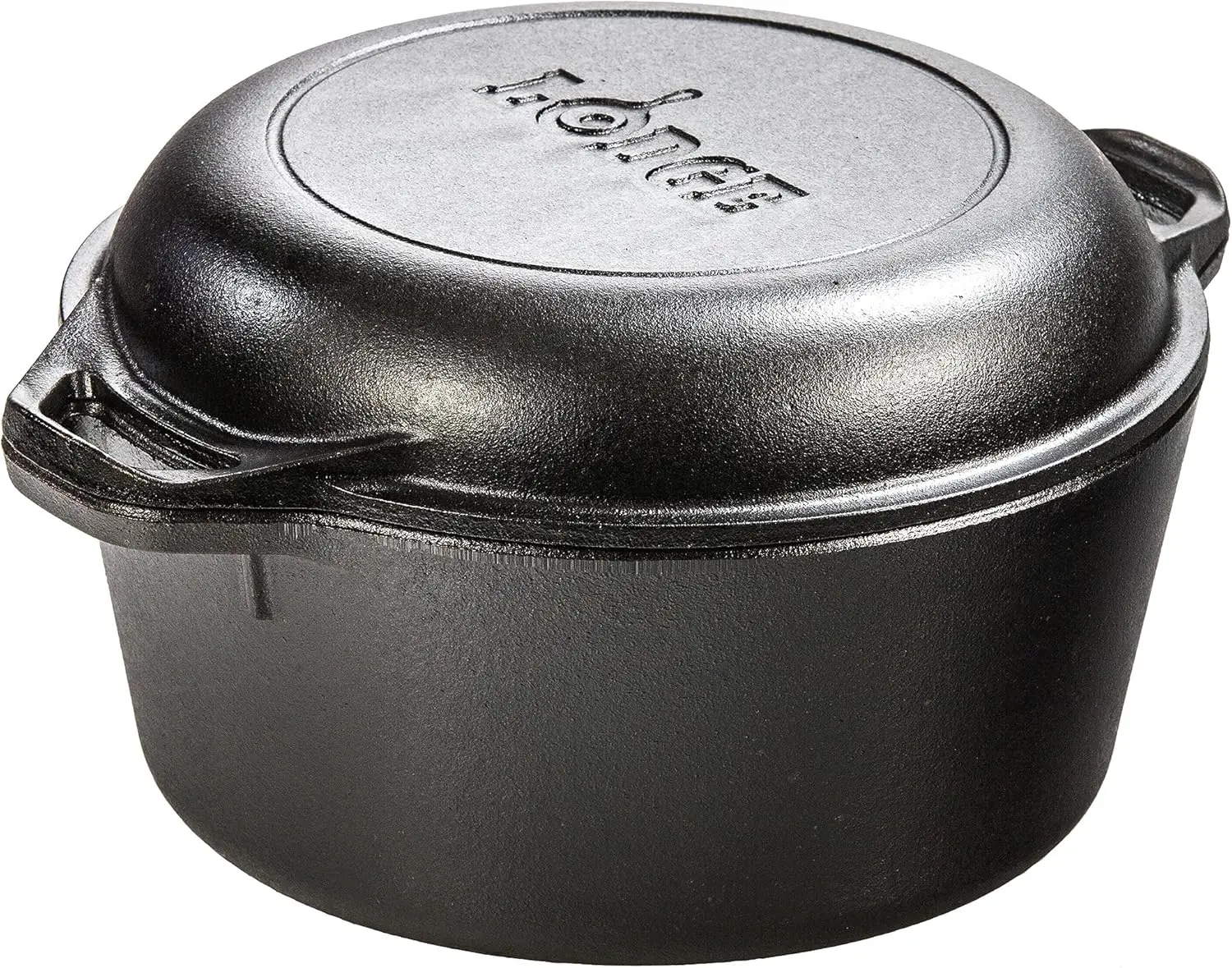 Lodge 5 Quart Pre-Seasoned Cast Iron Double Dutch Oven with Lid - Dual Handles - Lid Doubles as 10.25 Inch Cast Iron Grill Pan -