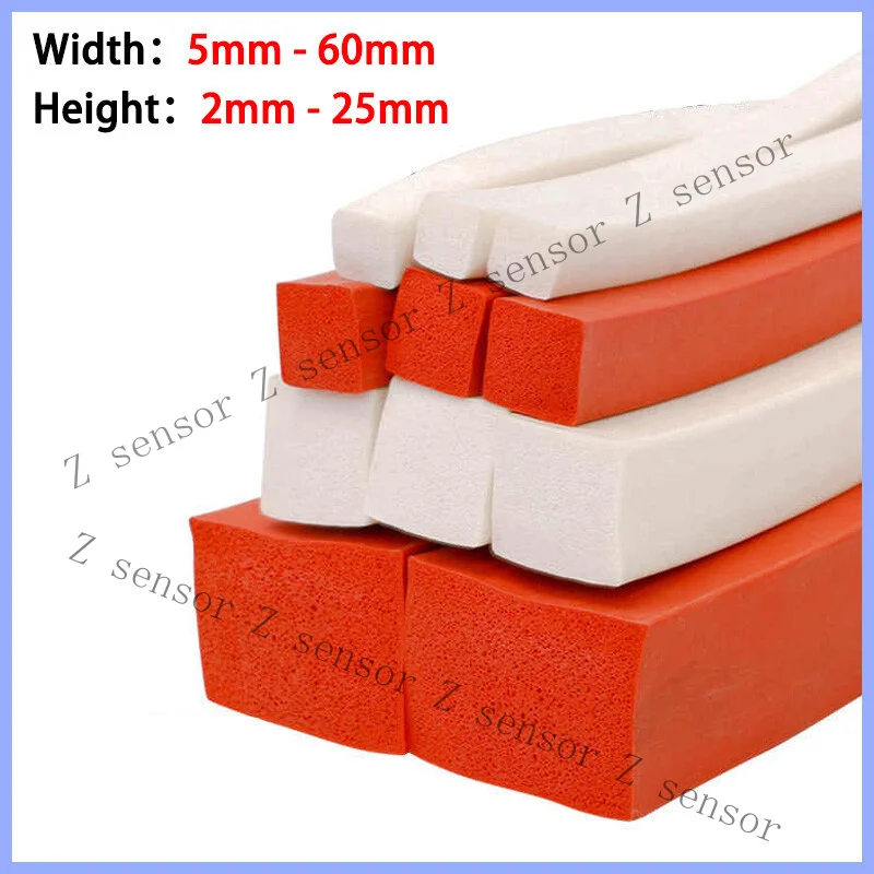 Z+ White/Red Silicone Sponge Seal Strips Square Foamed Rubber Gasket 5mm-60mm Width