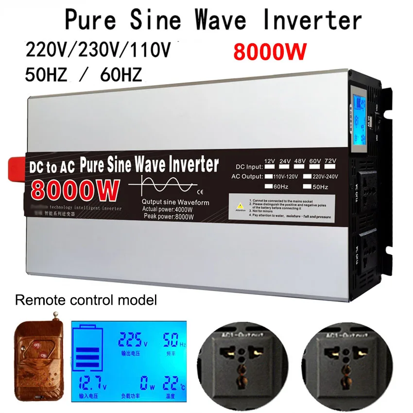 6000w 8000w reiner Sinus-Wechsel richter DC12V 24V bis AC 220V 230V 110V Solar-Wechsel richter Spannungs frequenz wandler mit Fernbedienung
