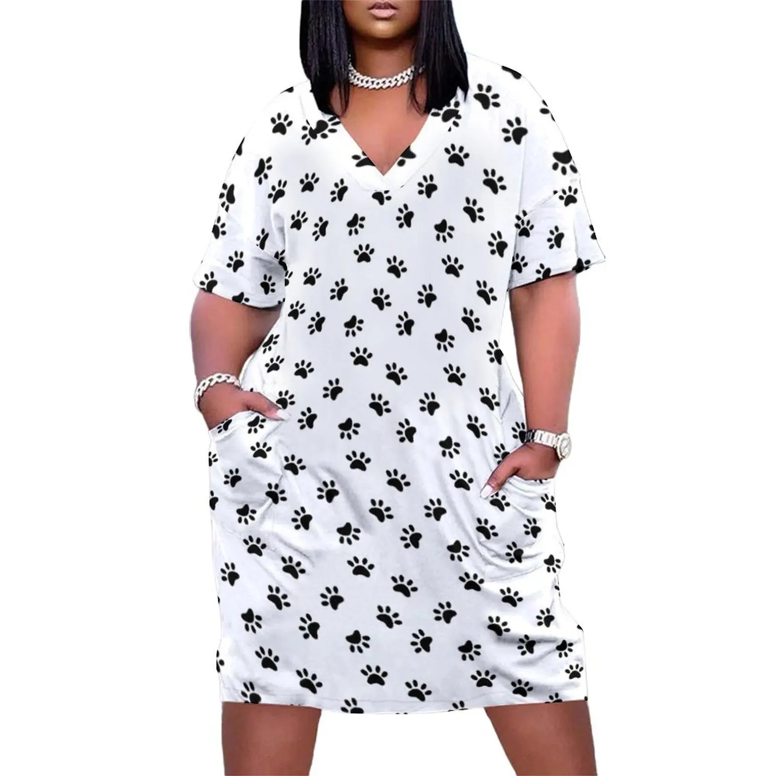 

Paw prints Pattern Loose Pocket Dress fairy dress summer clothes clothing women summer 2025