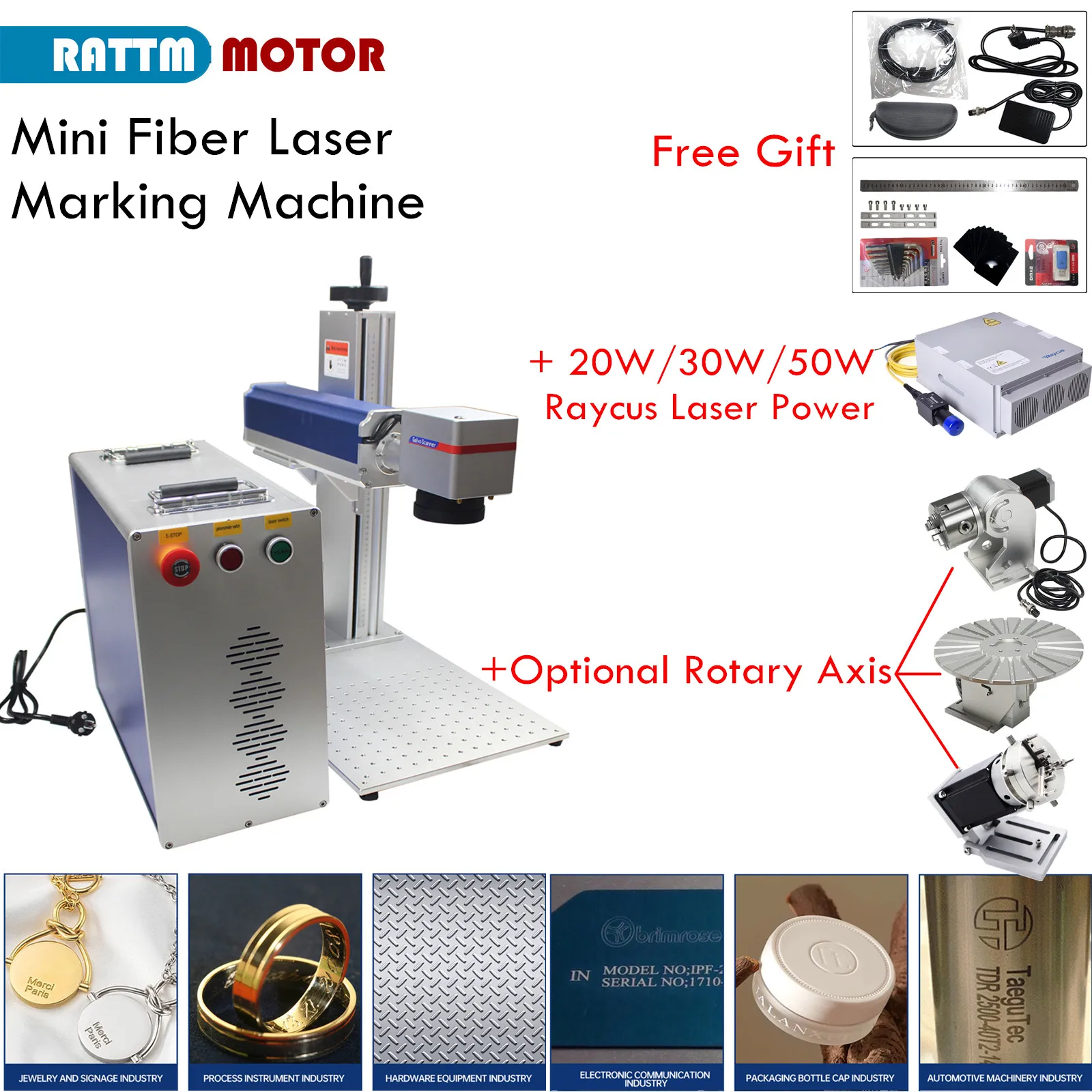 

Disassembled 20W 30W 50W Raycus Mini Fiber Laser Marking Machine With Rotary Axis Engraving Area 70mm*70mm -300mm*300mm