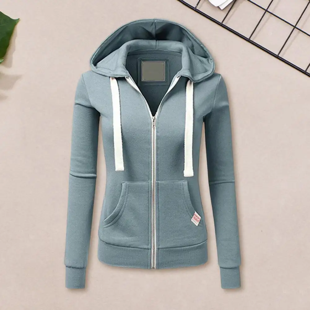 Women Sports Hoodie Women's Drawstring Hooded Zip-up Jacket with Elastic Cuff Pockets Fall Winter Sport Fitness Coat for Slim