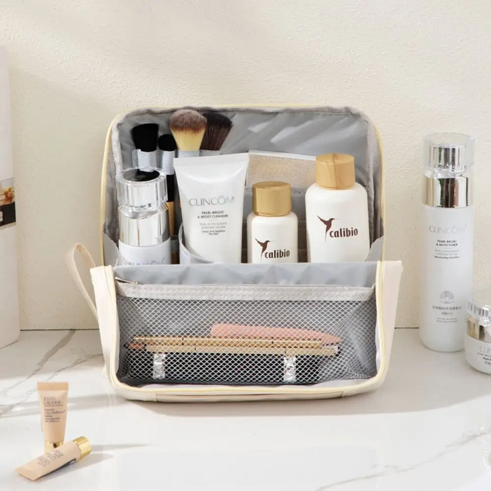 

PU Vertical Makeup Bag Standable Large Capacity Skincare Storage Bag Minimalist Multi-Compartment Makeup Brush Storage Pocket